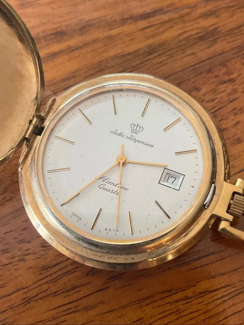 Jules Jorgensen Gold-Tone Pocket Watch with Chain - Classic Men’s Accessory